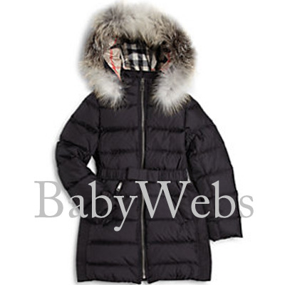 Burberry Kids Fur-Trimmed Down Puffer Coat/Black(Girls7-16)