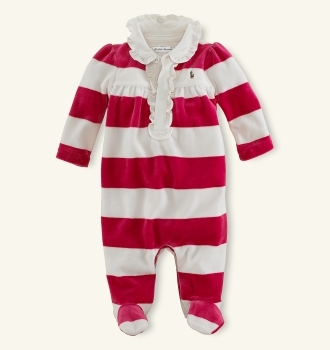 Velour Rugby Coverall/Terra Rose Multi (Layette)