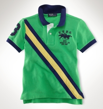 Banner Stripe Crest Polo Shirt/Motor Green (Boys 3T-XL)