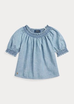 Polo Girls Smocked Cropped Chambray Top (2T-6X)