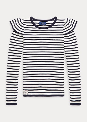 Polo Girls Striped Ruffled Cotton Sweater (S-XL)