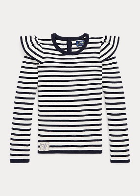 Polo Girls Striped Ruffled Cotton Sweater (2T-6X)