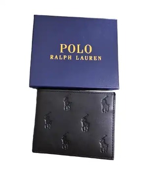 Polo Men&#039;s Allover Pony Leather Billfold Wallet With Box