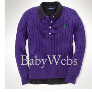 Polo Girls Ruffled Cable-Knit Sweater/True Purple (Girls 7-16)