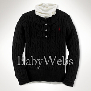 Polo Girls Ruffled Cable-Knit Sweater/Collection Black (Girls 7-16)