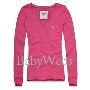 Abercrombie &amp; Fitch Long-Sleeve V-Neck Tee/Pink (Woman)