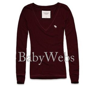 Abercrombie &amp; Fitch Long-Sleeve V-Neck Tee/Burgundy (Woman)