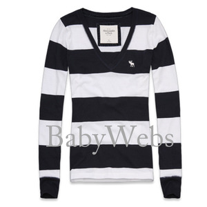 Abercrombie &amp; Fitch Long-Sleeve V-Neck Tee/White Stripe (Woman)