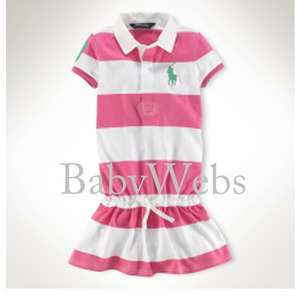 Short Sleeved Rugby Dress/Parrot Pink_White (Girls 3T-6X)