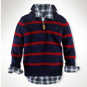 Striped Half-Zip Mockneck Sweater/Navy Multi (Boys 3T-7)