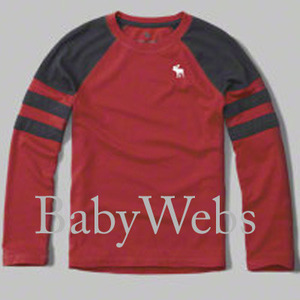 Abercrombie Kids Varsity Logo Long-Sleeve Tee/Red with Navy (Boys)