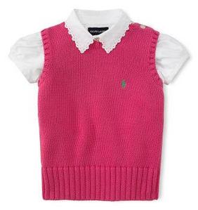 Polo Girls Knit Cotton Vest /Parrot Pink (Girls 2T-XL)