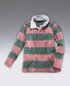 Striped Cotton Jersey Rugby Shirt/Sunset Pink Multi (Girls 2T-XL)