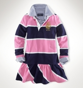 Striped Cotton Jersey Rugby Dress/Pink Multi (Girls 2T-XL)