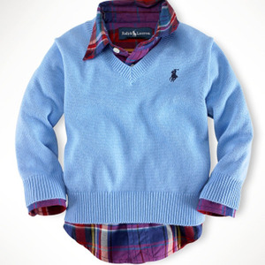 Pima Cotton V-Neck Sweater/Chatham Blue (INFANT BOYS)