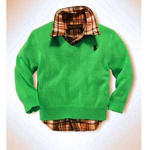 Pima Cotton V-Neck Sweater/Green (INFANT BOYS)