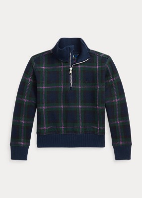 Polo Girls Plaid Double-Knit Quarter-Zip Pullover (2T-6X)