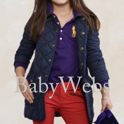 Polo Girls Long Quilted Jacket/Aviator Navy (Girls 3T-6X)