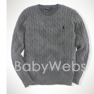 Cotton Cable Crewneck Sweater /Gents Grey Heather (Boys 4T-XL)