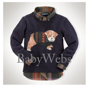 Dog Intarsia Sweater/Hunter Navy (Boys 3T-7)