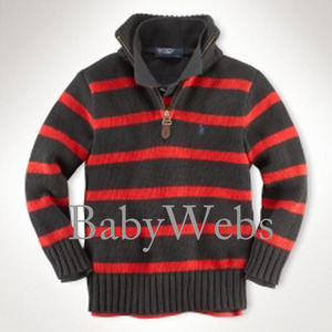 Striped Half-Zip Mockneck Sweater/Polo Black (Boys 3T-7)