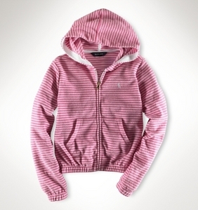 Polo Girls Striped Terry Hoodie/Maui Pink Multi (Girls 2T-6X)