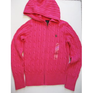 Polo Girls Cotton Cable Zip Hoodie/Hot Pink (Girls 7-16)