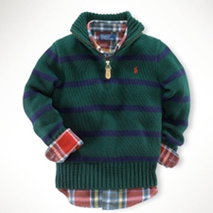Striped Half-Zip Mockneck Sweater/Hunt Club Green Multi (Boys 2T-XL)
