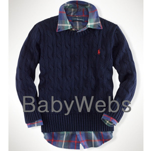 Cotton Cable Crewneck Sweater /Hunter Navy (Boys 2T-7)