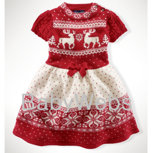 Cable-Sleeved Reindeer Dress/Reindeer Red (Girls3T-6X)