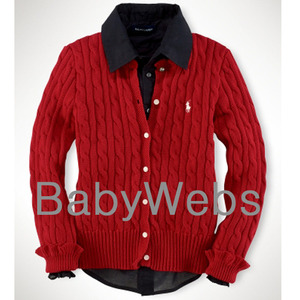 Classic Cable Ruffled Cardigan/Park Avenue Red (Girls 7-16)